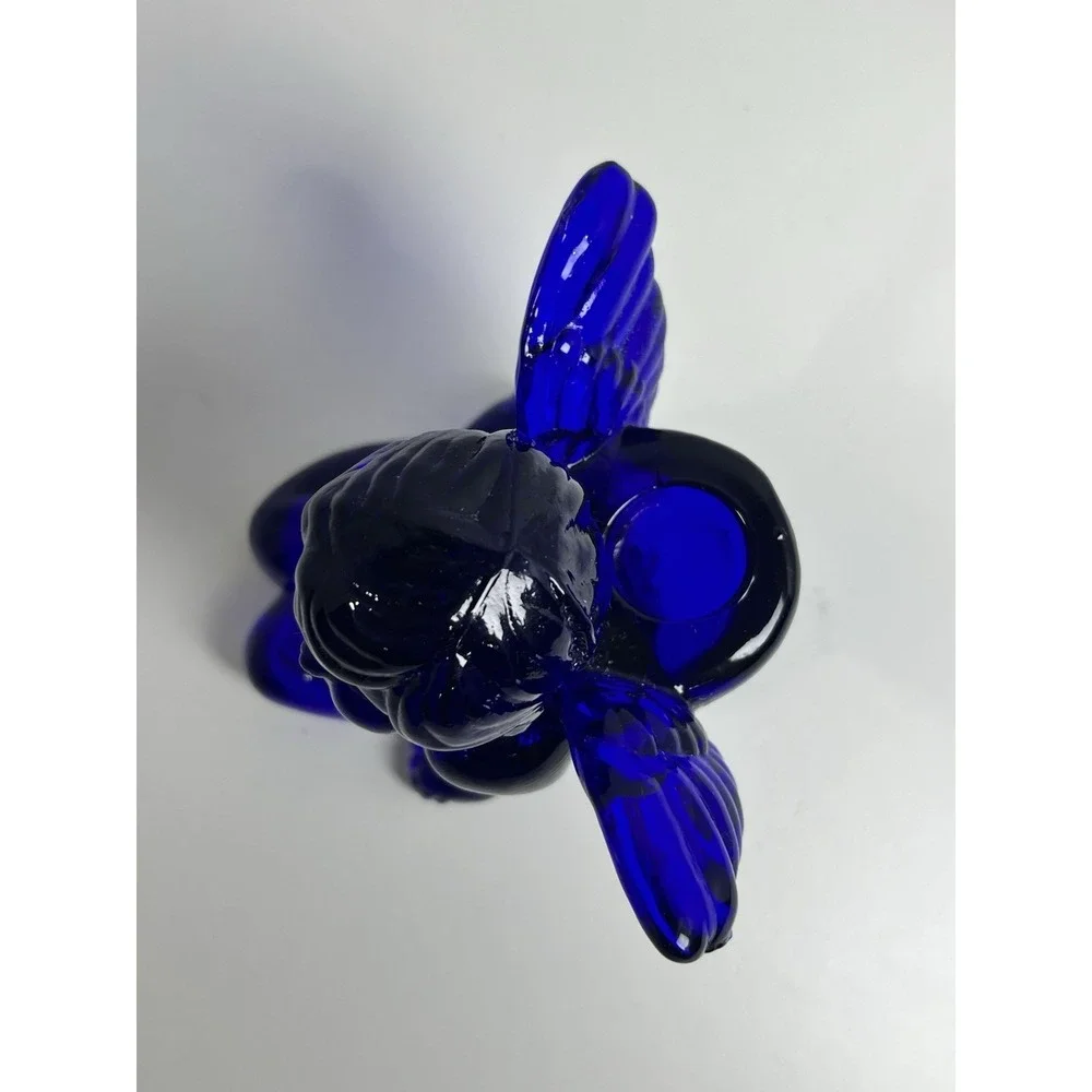 Vintage Cobalt Blue Glass Sitting Cherub Taper Candlestick Holders Set of 6